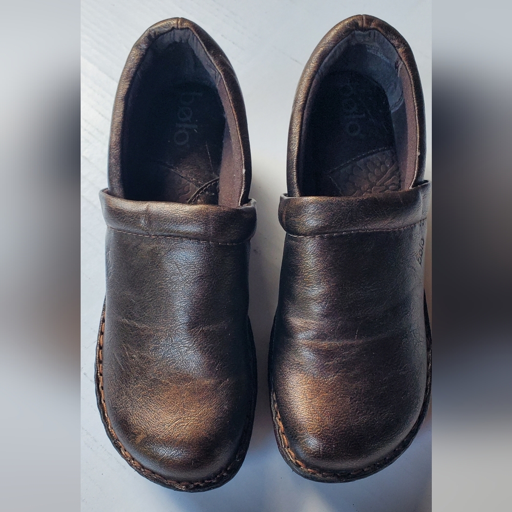 Womens Brown leather Bolo clogs size 8.5